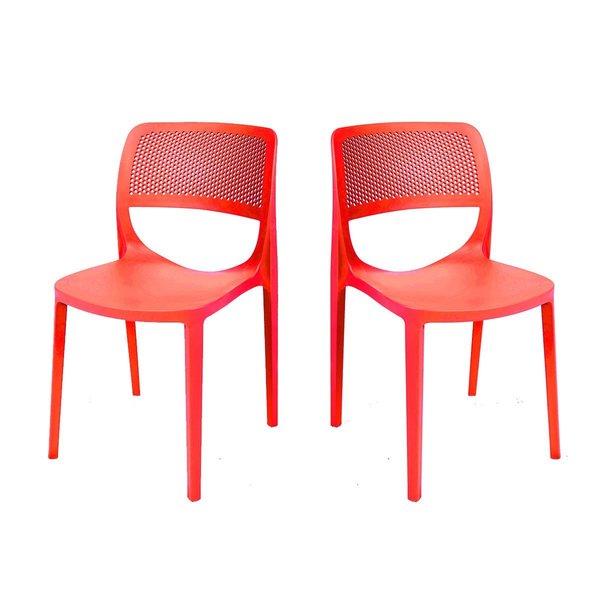 Rainbow Outdoor Mila Set of 2 Stackable Side Chair-Red RBO-MILA-RED-SC-SET2